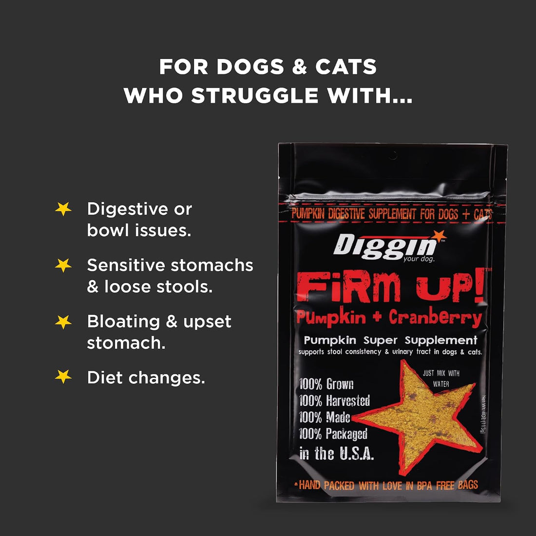 Diggin' Your Dog Firm Up Pumpkin Fiber Supplement for Dogs & Cats