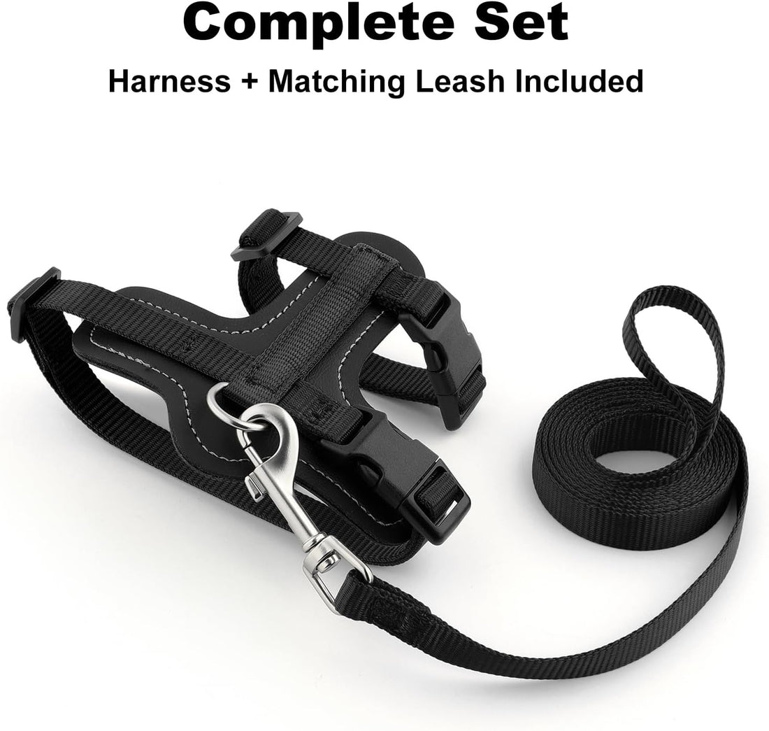Plutus Pet Adjustable Cat Harness and Leash Set, with Leather Trim