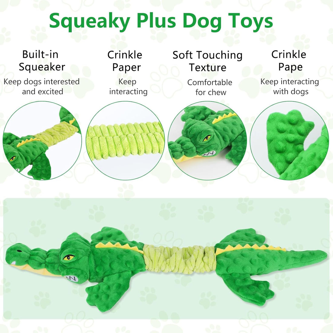 Letsmeet Large Squeaky Alligator Dog Toys