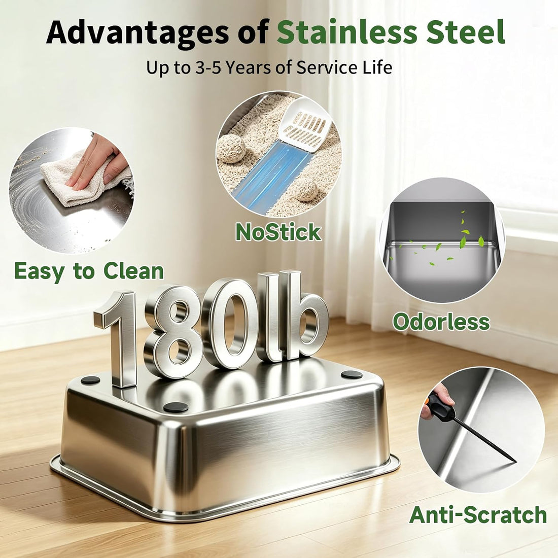 XL Enclosed Stainless Steel Litter Box with Lid, Light Gray