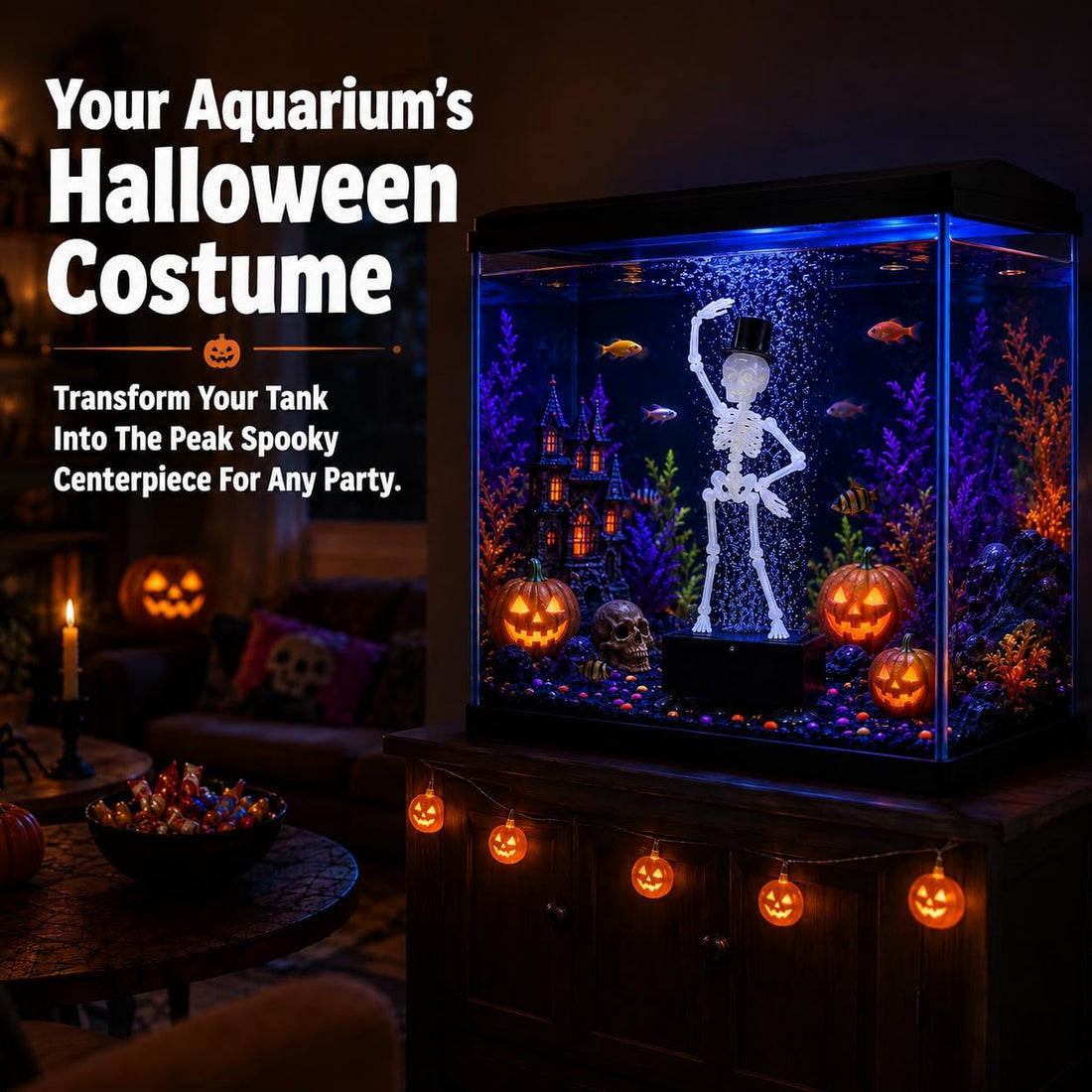 Fluorescent Green Dancing Skeleton Aquarium Bubbler with 3.3 ft Hose