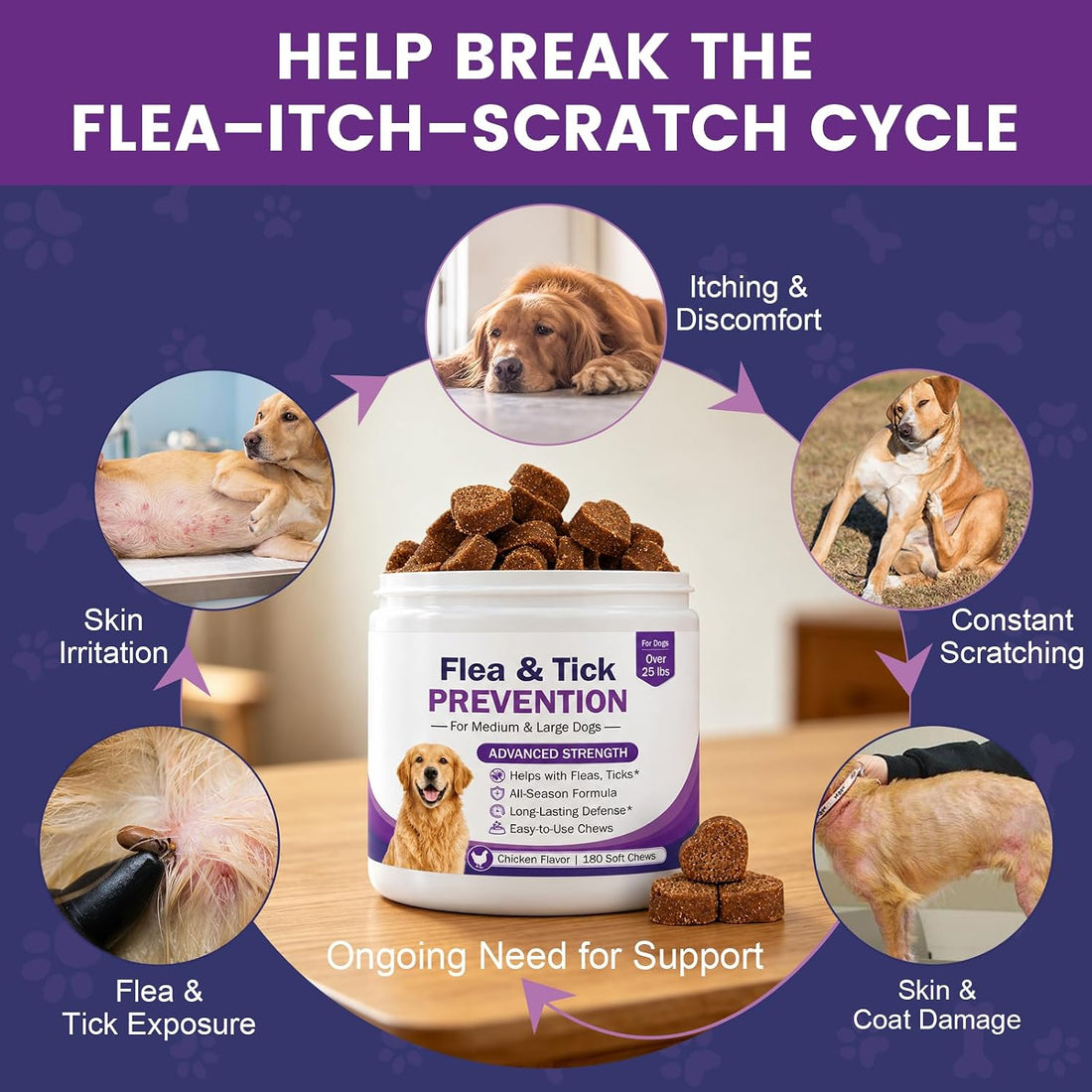 Flea and Tick Prevention for Dogs - 180 Natural Soft Chews