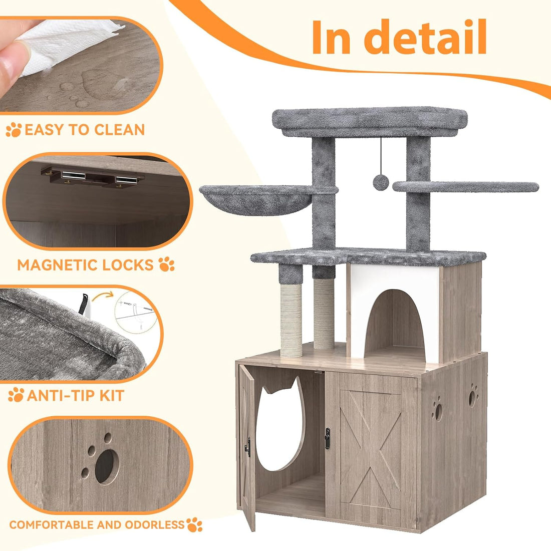 HavenlyYouth Litter Box Enclosure with Cat Tree,Cat Tree with Litter