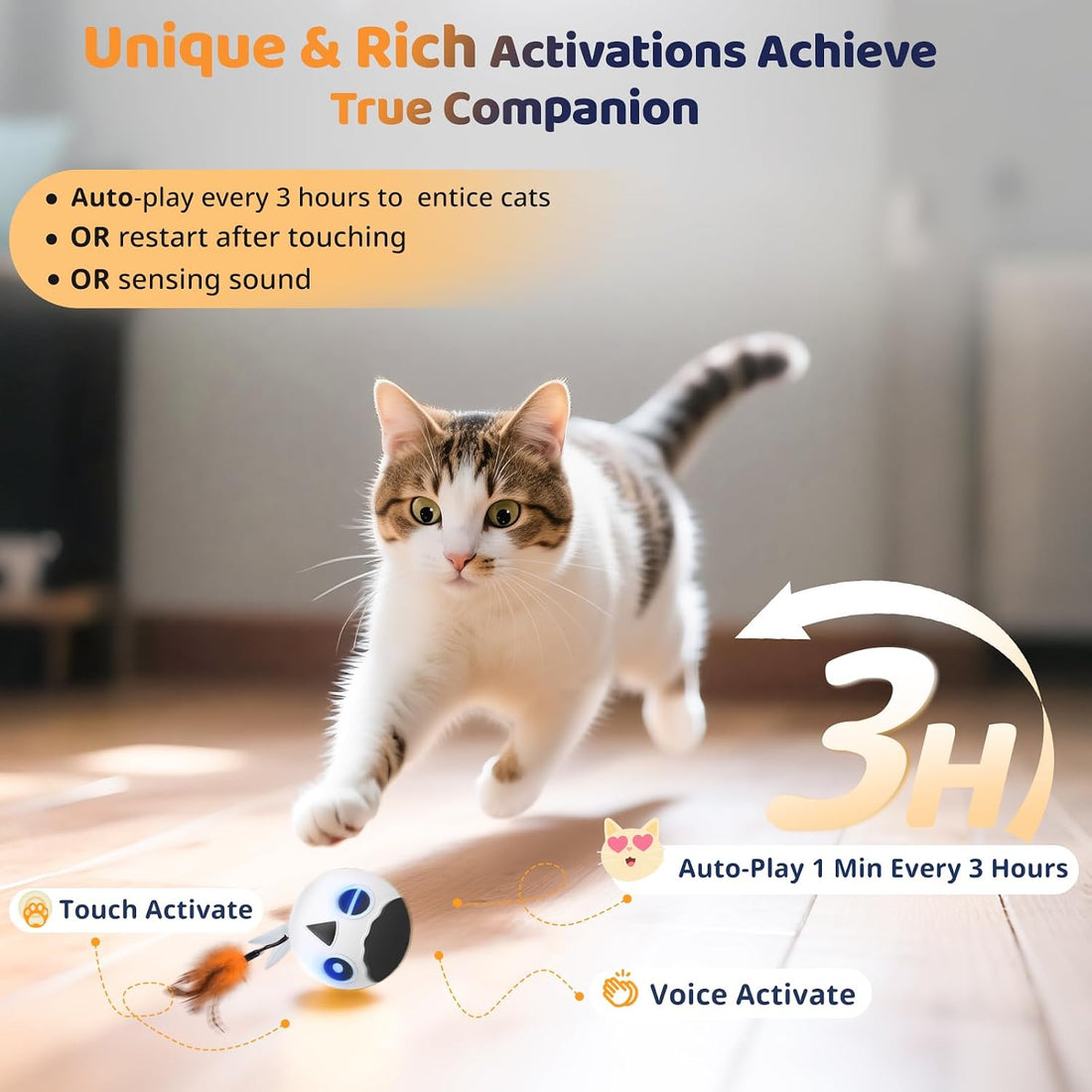 Cat Toys Ball, Smart Motion Sensor Moving Ball with 4 Sounds& 3 Speed