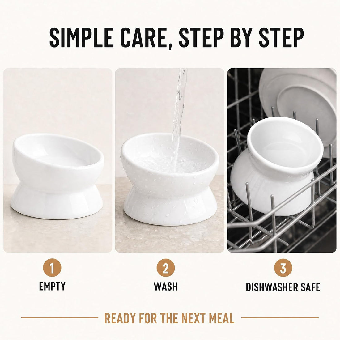 Nucookery Ceramic Raised Cat Food & Water Bowl Tilted Elevated, 5''