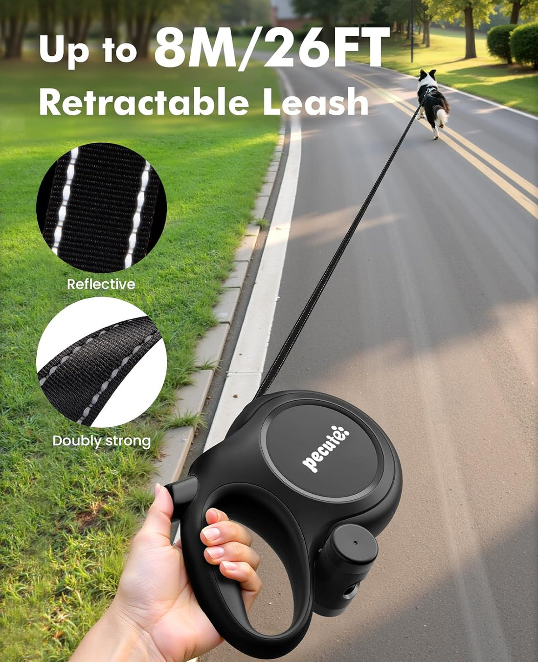 Pecute 26ft Dog Leash Retractable with Chew Proof Extender