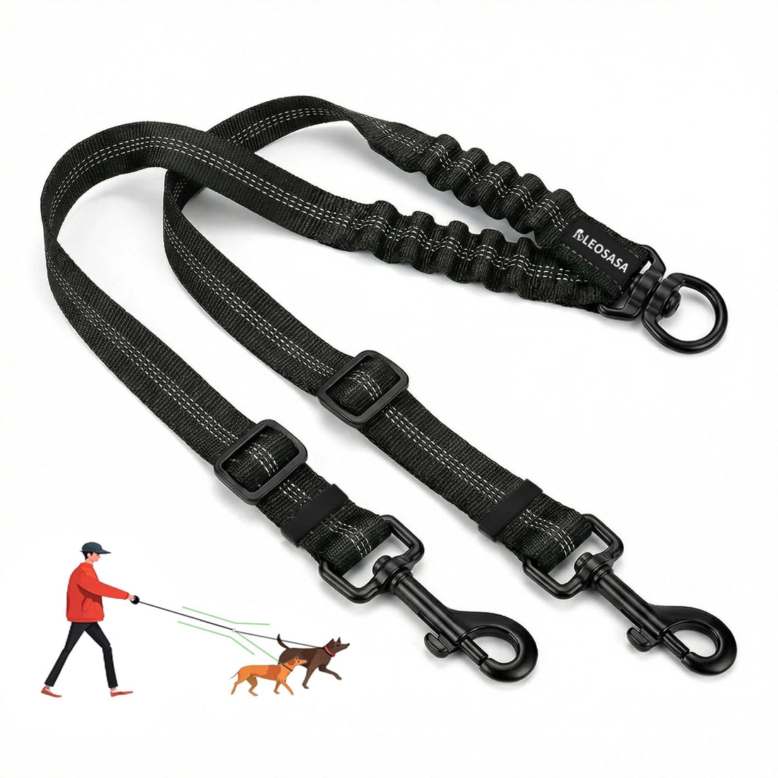 LEOSASA Double Dog Leash for 2 Dogs