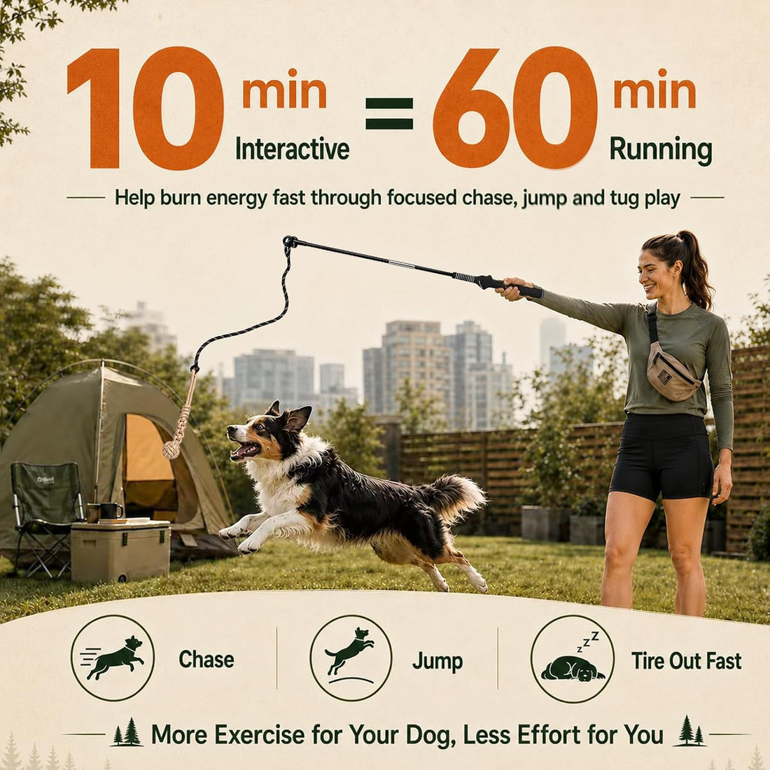 Flirt Pole for Dogs,Heavy Duty Interactive Chase & Rope Tug Toy