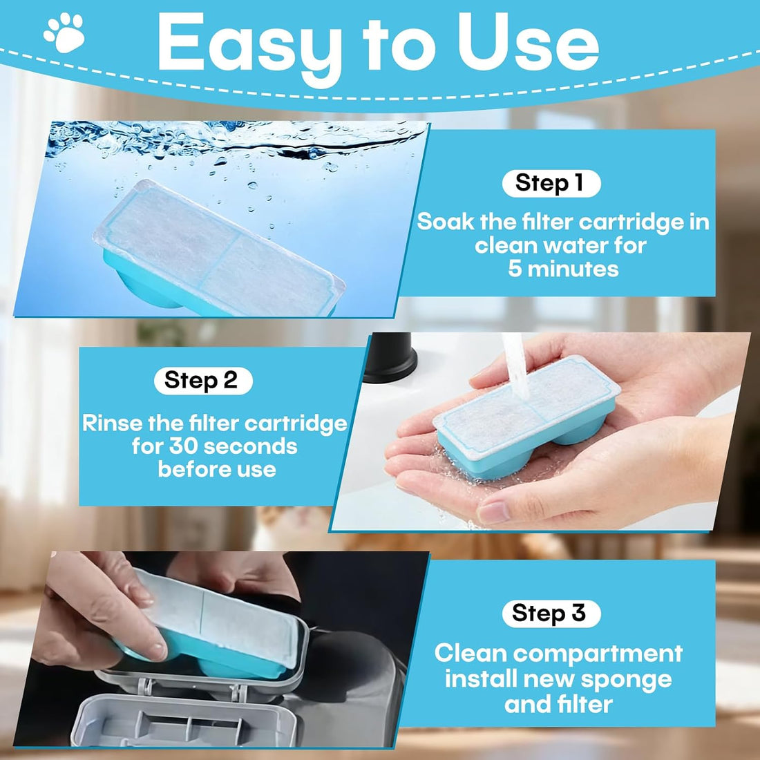 8-Pack Pet Water Fountain Filter Compatible with Emdoro Pet Water