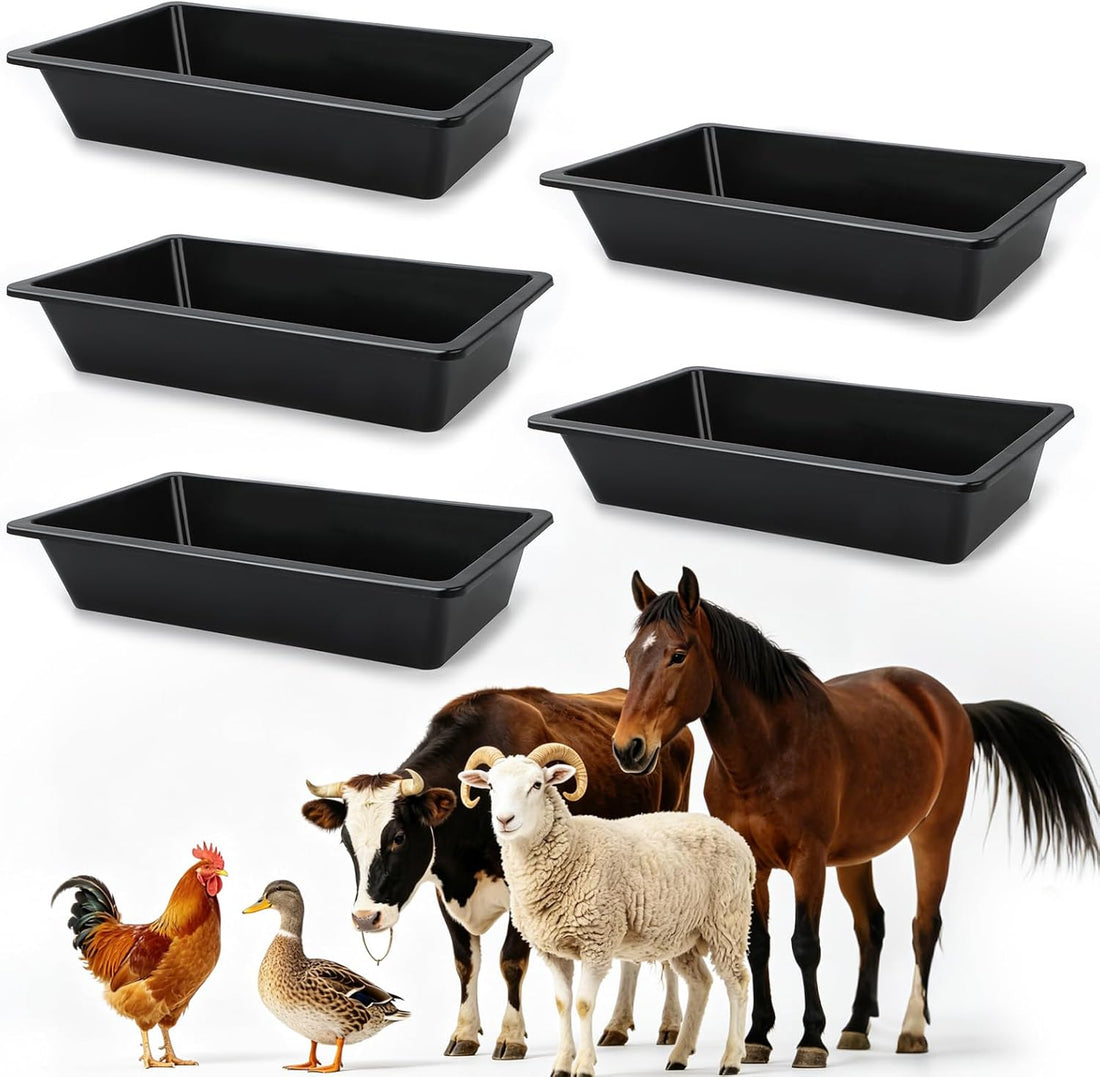 5 Pack Plastic Water Trough,18 Quart Large Livestock Feeder Trough