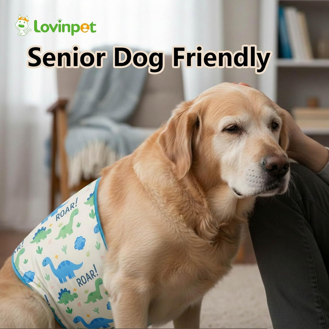 LovinPet Dog Belly Warmer Calming Wrap, Dinosaur Print