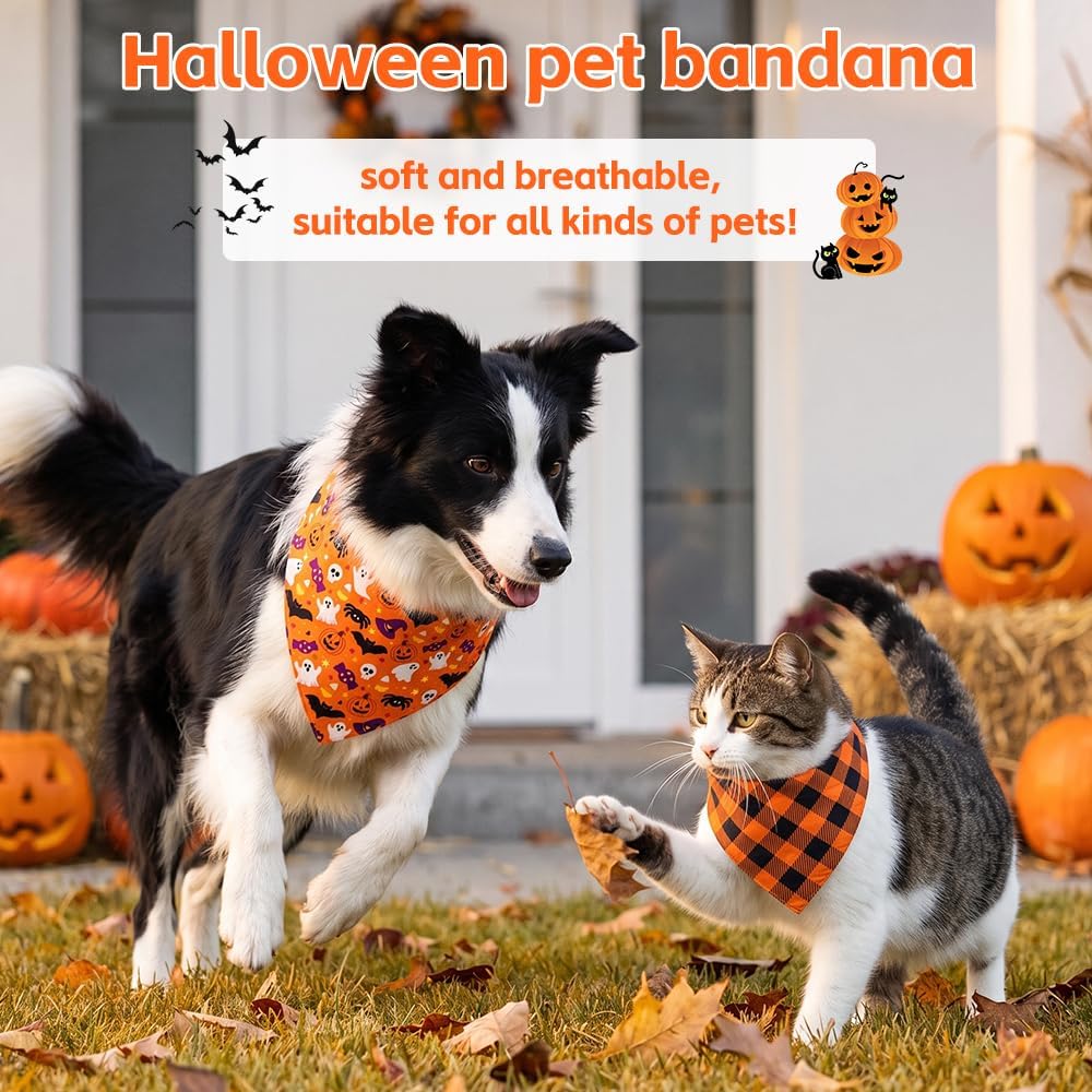 2 Pack Halloween Dog Bandanas, Reversible Triangle Scarves for Dogs