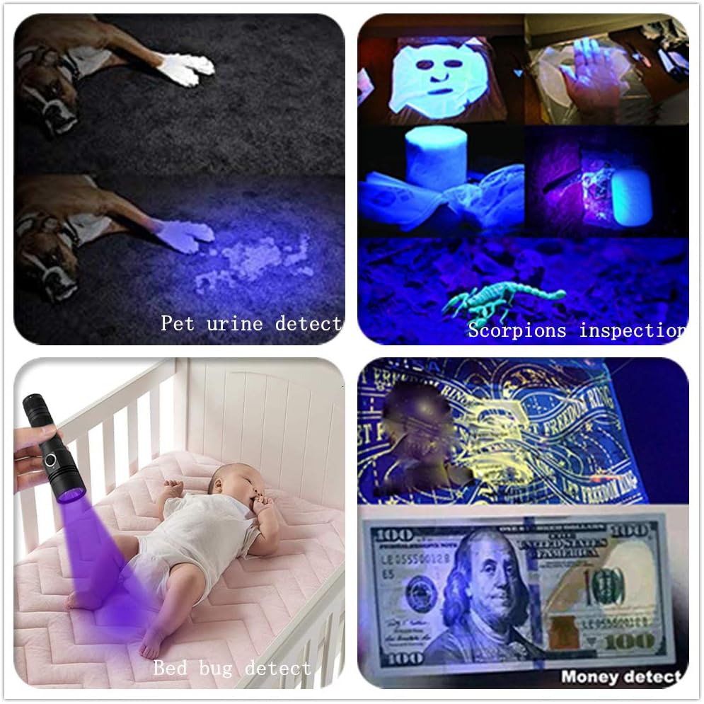 COSMOING 395nm UV Flashlight, Rechargeable Black Light Flashlight