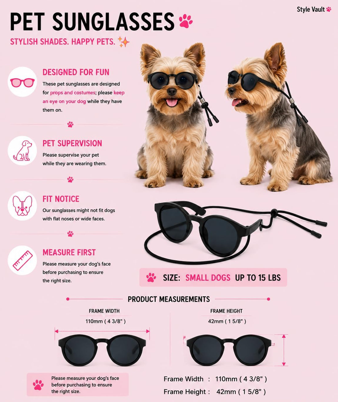 G014 Small Breed up to 15lbs Dog Cat Pet Puppy Panto Round Sunglasses