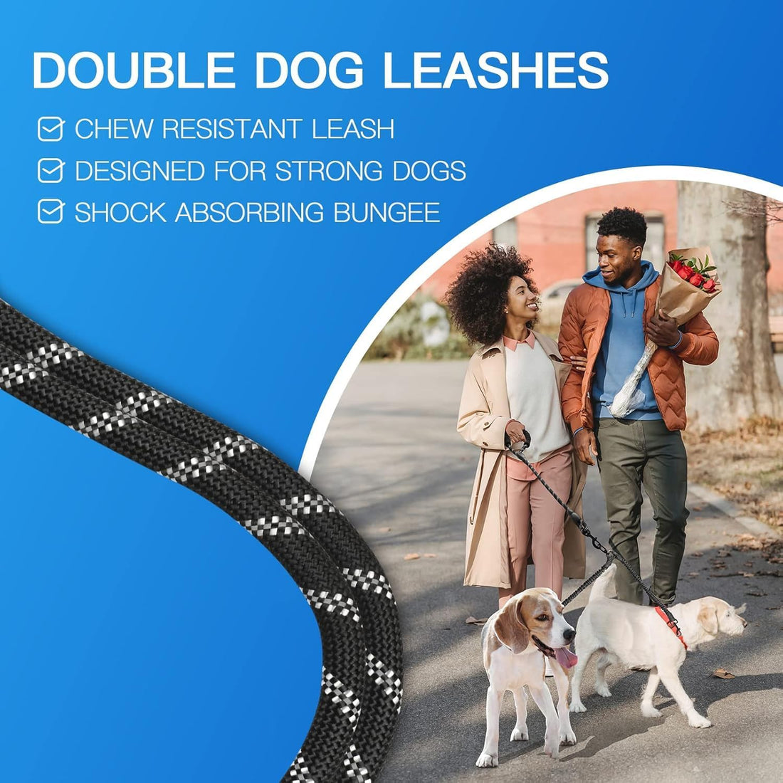 MingXpets Double Dog Leash,360° Swivel Tangle Free Bungee Walking
