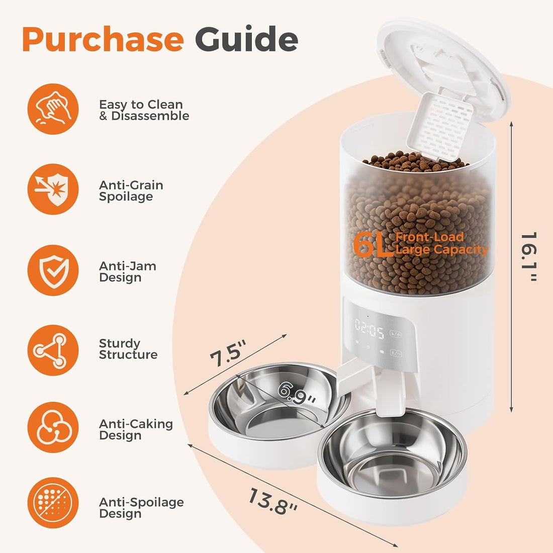 Sweetcrispy Automatic Cat Feeder for 2 Cats, 6L Automatic Pet Feeder
