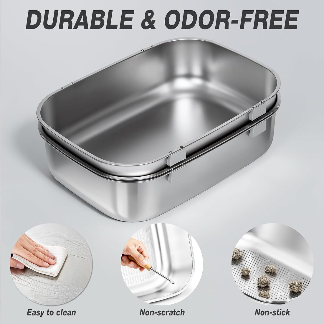 Triple Pan Stainless Steel Sifting Cat Litter Box