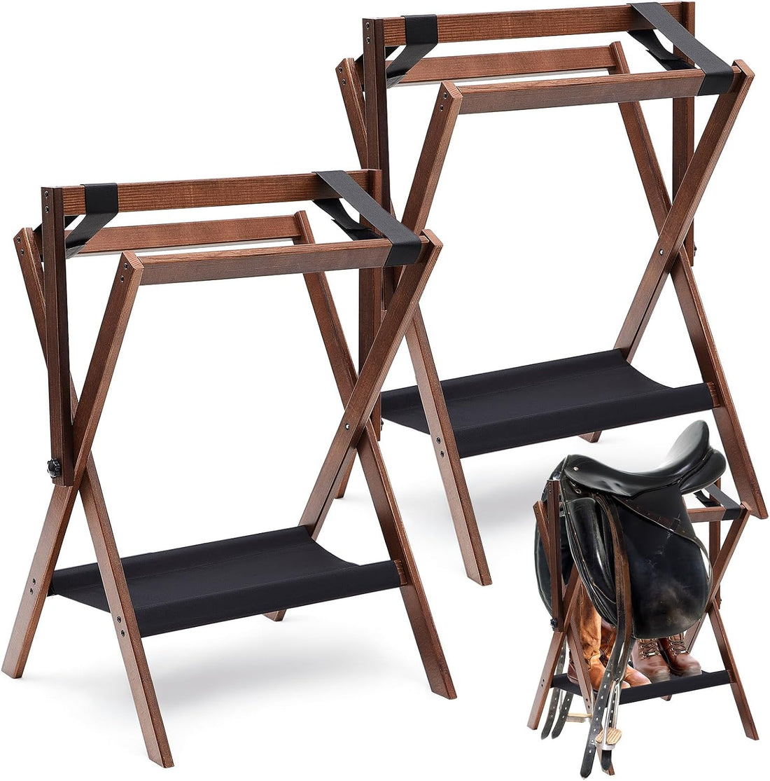 Leinuosen 1 Pack Pine Wood Folding Saddle Rack Storage Tray