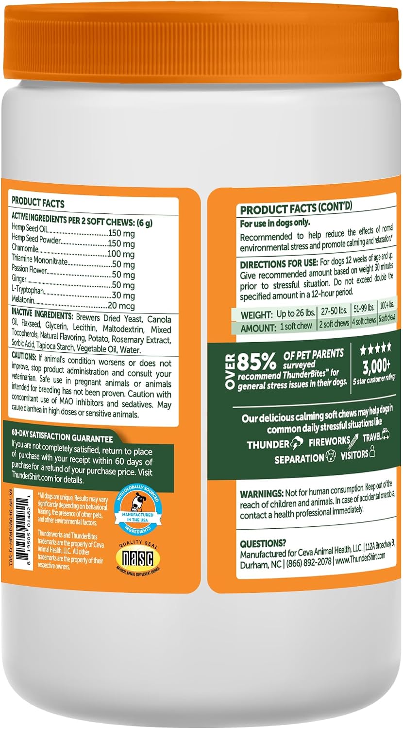 ThunderBites Hemp Calming Chews For Dogs, 180 Count