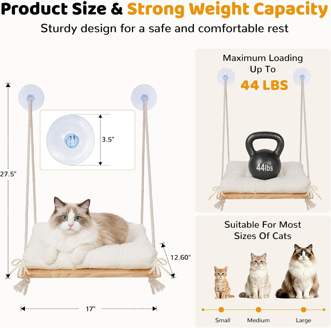 Cat Window Perch Hammock with Upgraded 4 Suction Cups Soft Cushion