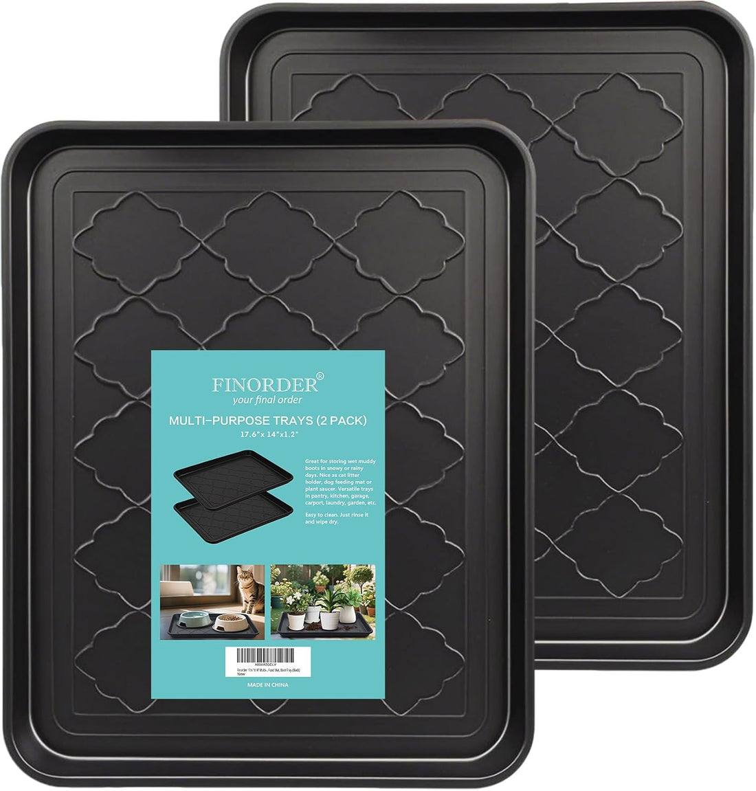 Finorder Multi-Purpose Boot Trays, 2 Pack, 30" x 15" x 1.2", Black