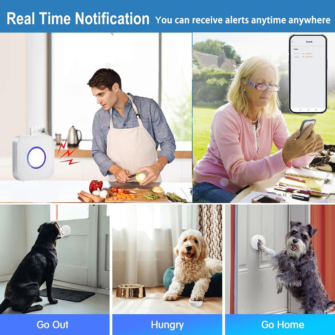 Dog Door Bell for Potty Training to Go Outside, WiFi Doggie Door Bell