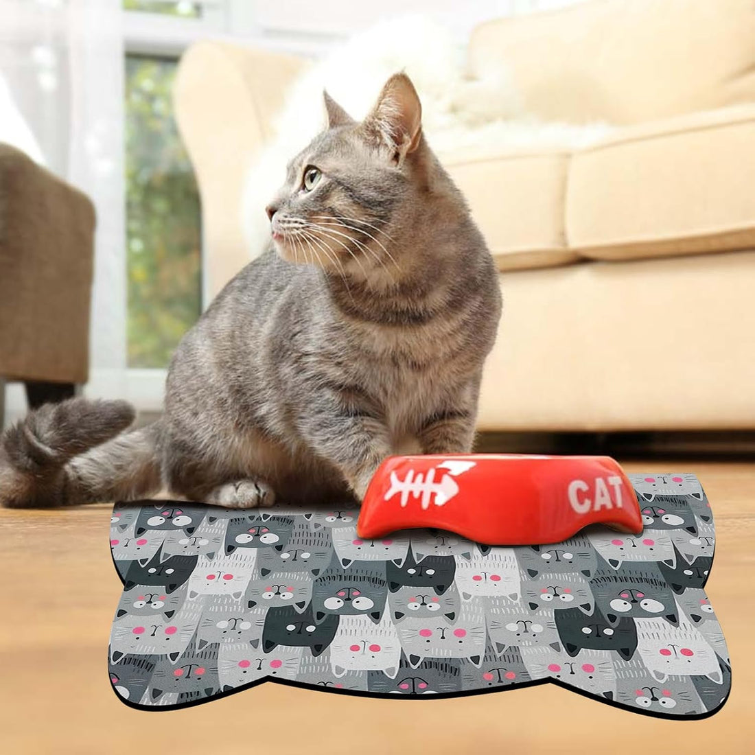 Cat Food Mats for Floor, Dog Pet Water Bowl Feeding Placemats