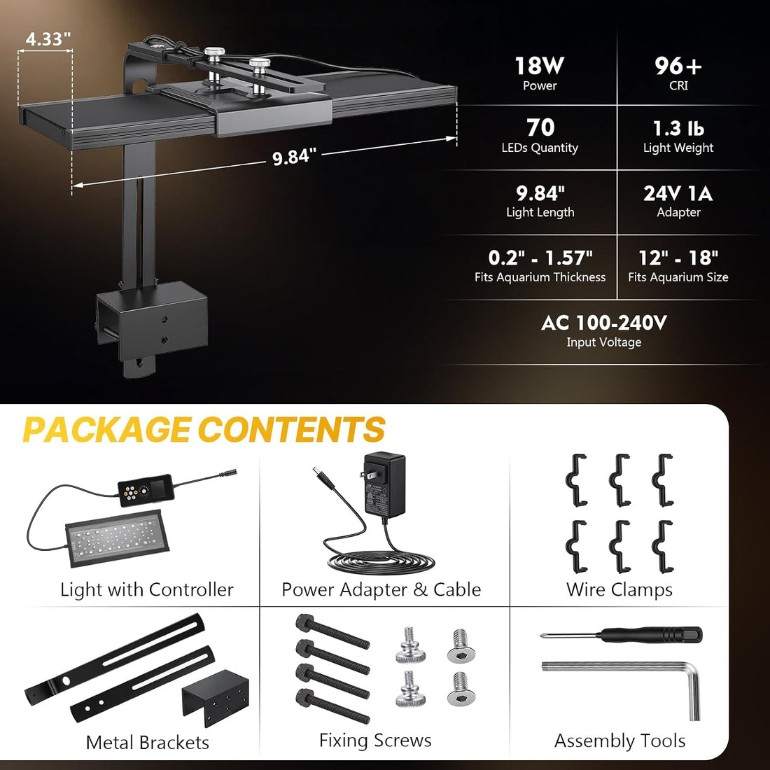 fishkeeper Clip on Aquarium Light for Plants, 6 Row LED Brightness