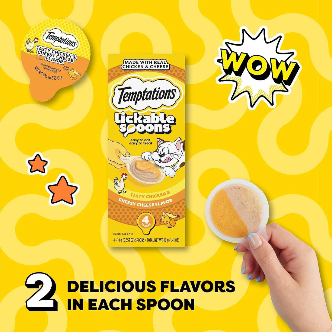 Temptations Lickable Spoons Wet Cat Treats, Chicken & Cheese, 4 ct