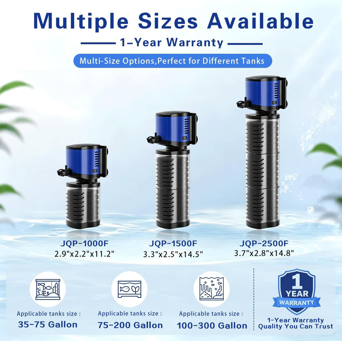 COOSPIDER Aquarium Filter 260GPH Fish Tank Filter for 30-75 Gallon