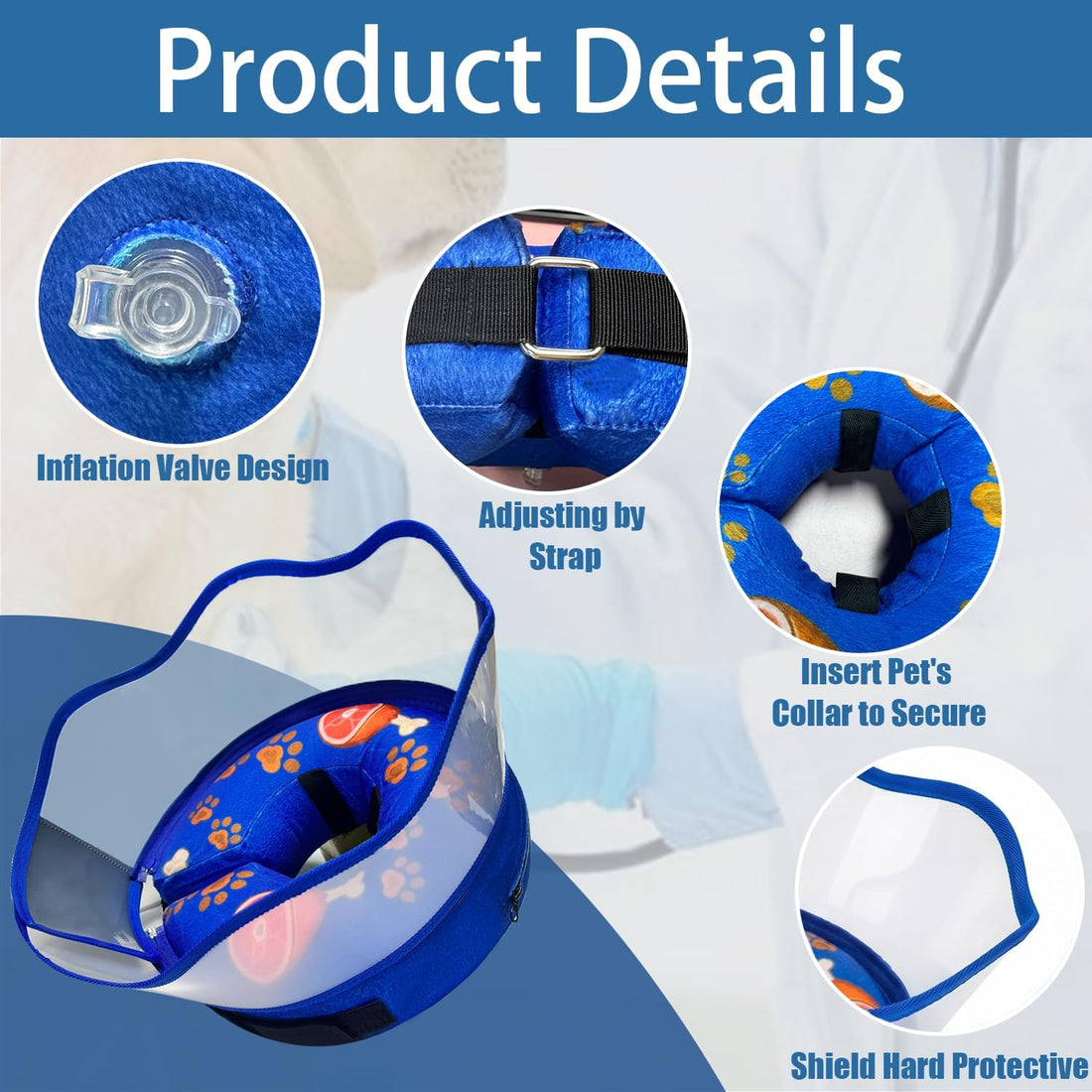 Inflatable Dog Cat Cone Collar with Transparent Shield for After