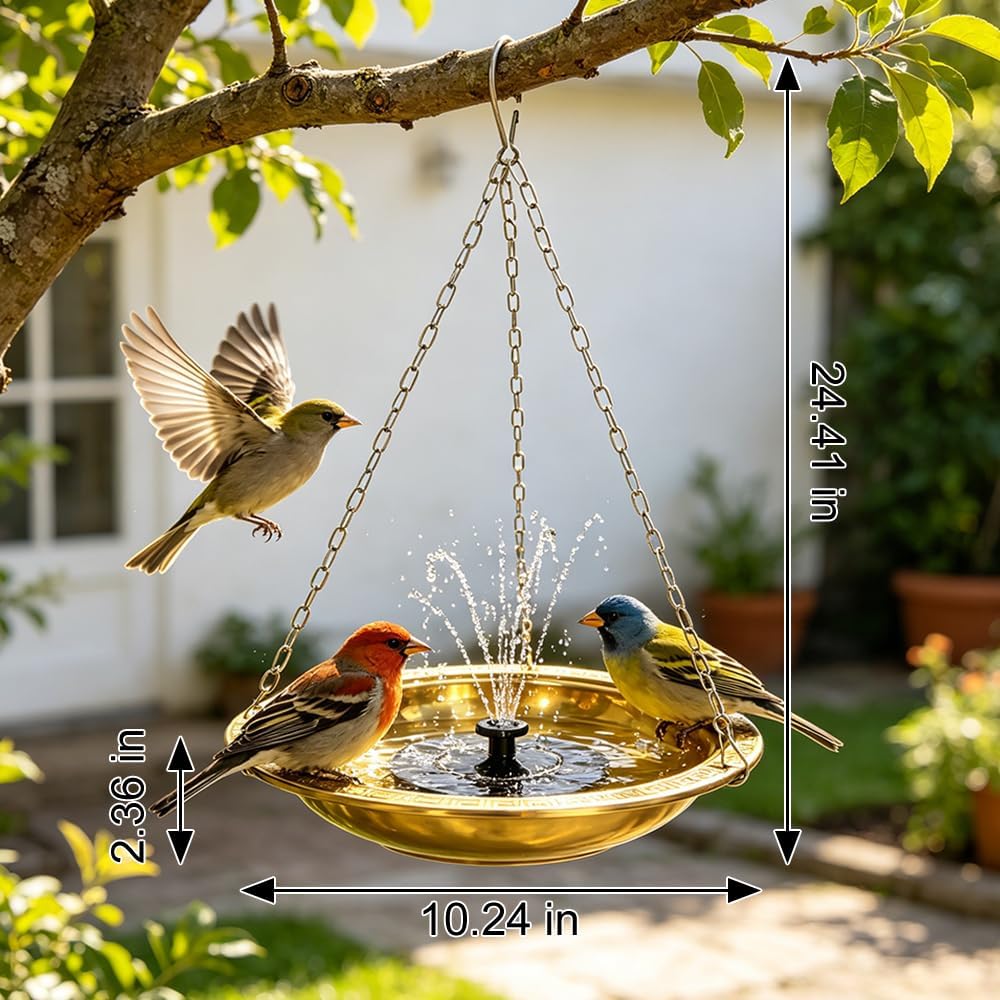 10.42 Inch Extra Deep Hanging Bird Bath with Solar Fountain