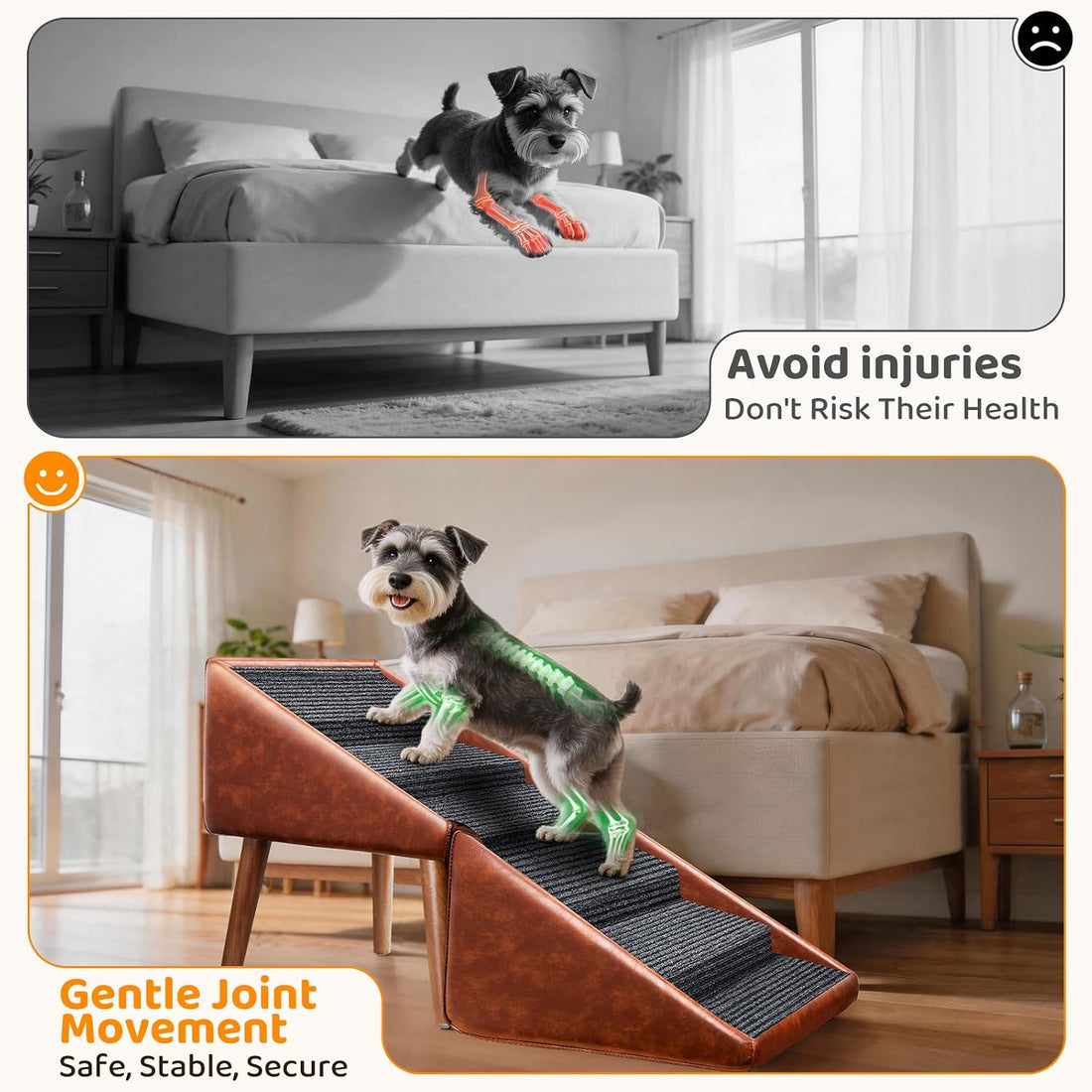 Dog Stairs & Ramp for High Bed & Couch,22.8" 6-Step Foldable Split