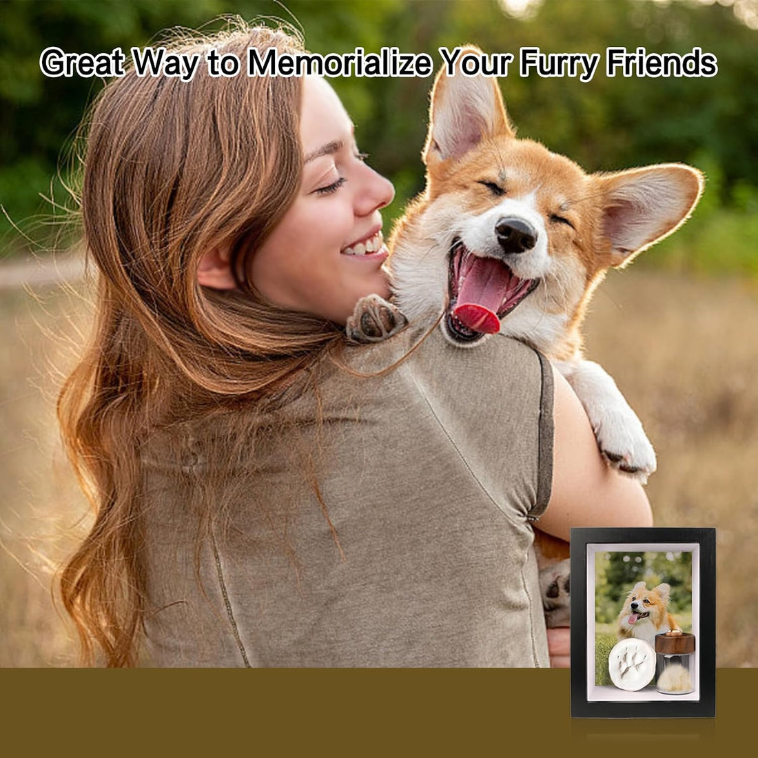 Dog Memorial Shadow Box Frame 5x7 with Paw Print Kit and Fur Keepsake