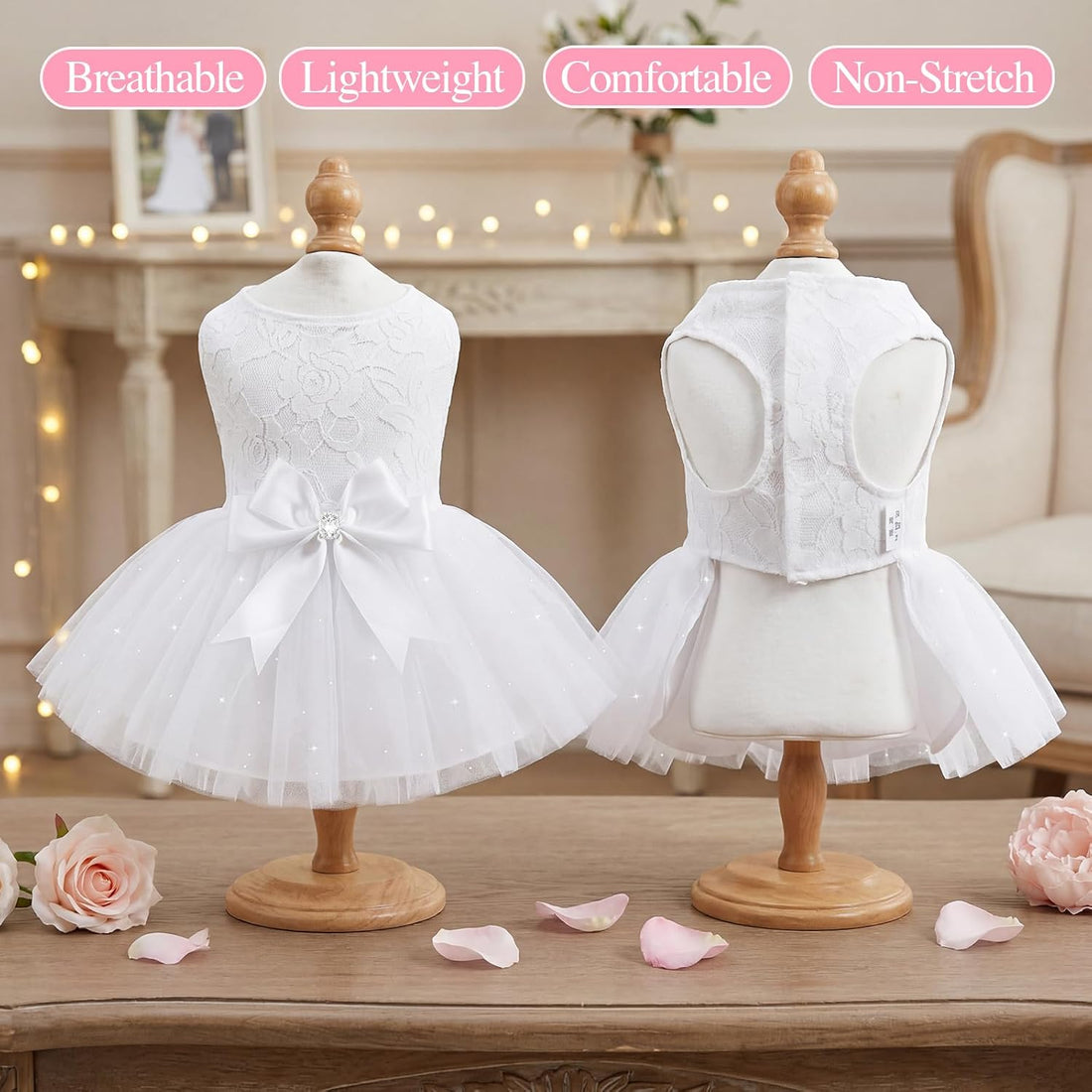 XPUDAC Dog Wedding Dress for Small Medium Dogs Girl, White, S