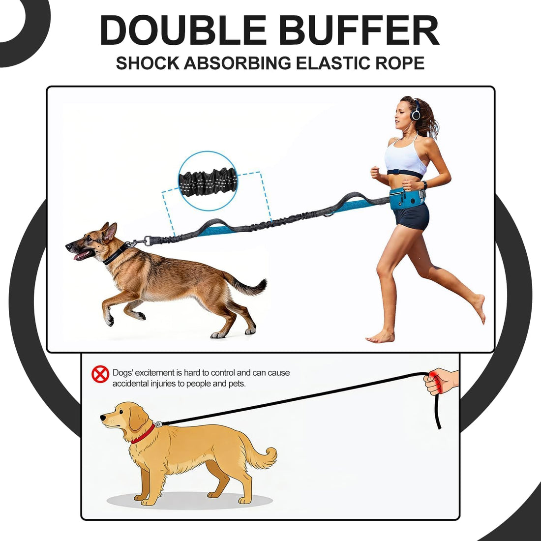 Hands Free Dog Leash with Partitioned Pouch Adjustable Waist Belt