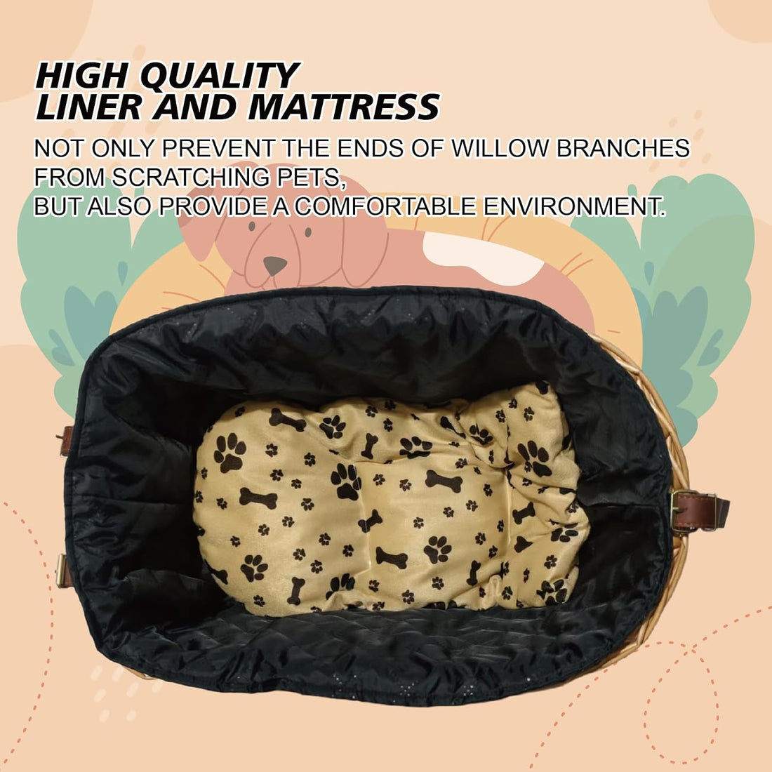 Rear Bike Basket for Dogs, Wicker Pet Bicycle Carrier for Small Dog