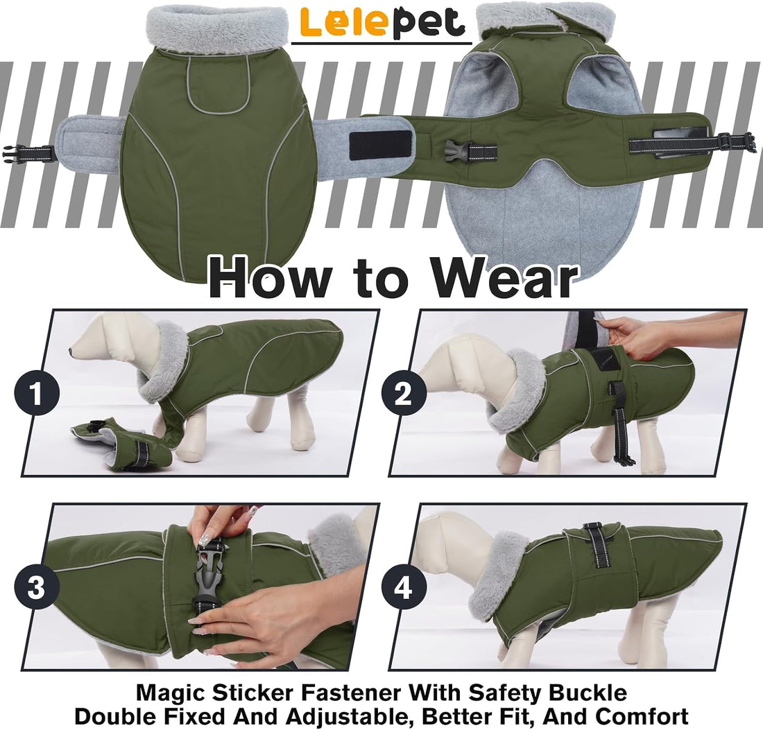 Lelepet Warm Dog Coat Waterproof Dog Jacket for Large Dogs Reflective