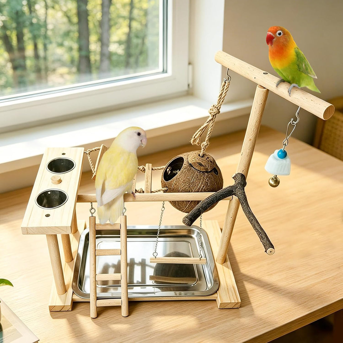 Hamiledyi Parrot Playground Bird Play Stand Natural Wood Parrot Perch