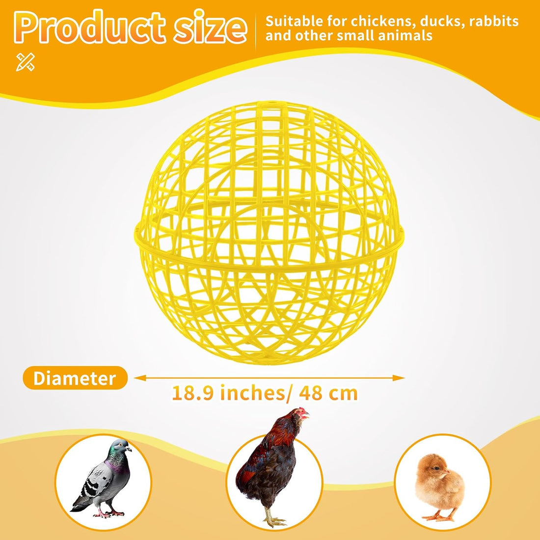 AceOrbit 3 Pack 18.9 Inch Yellow Plastic Chicken Ball Cages for Small
