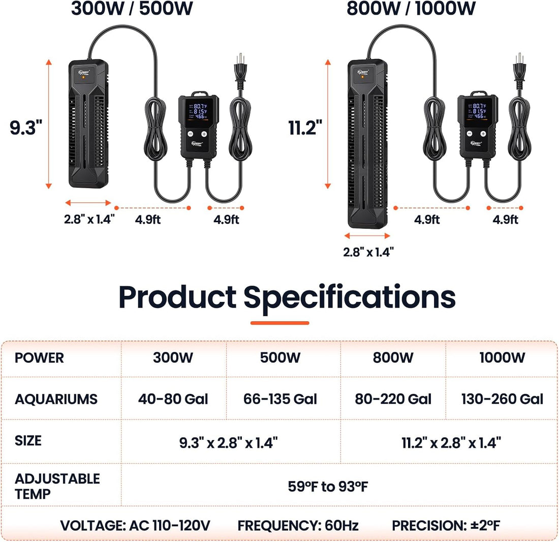 hygger 500W Submersible Aquarium Heater for Saltwater & Freshwater
