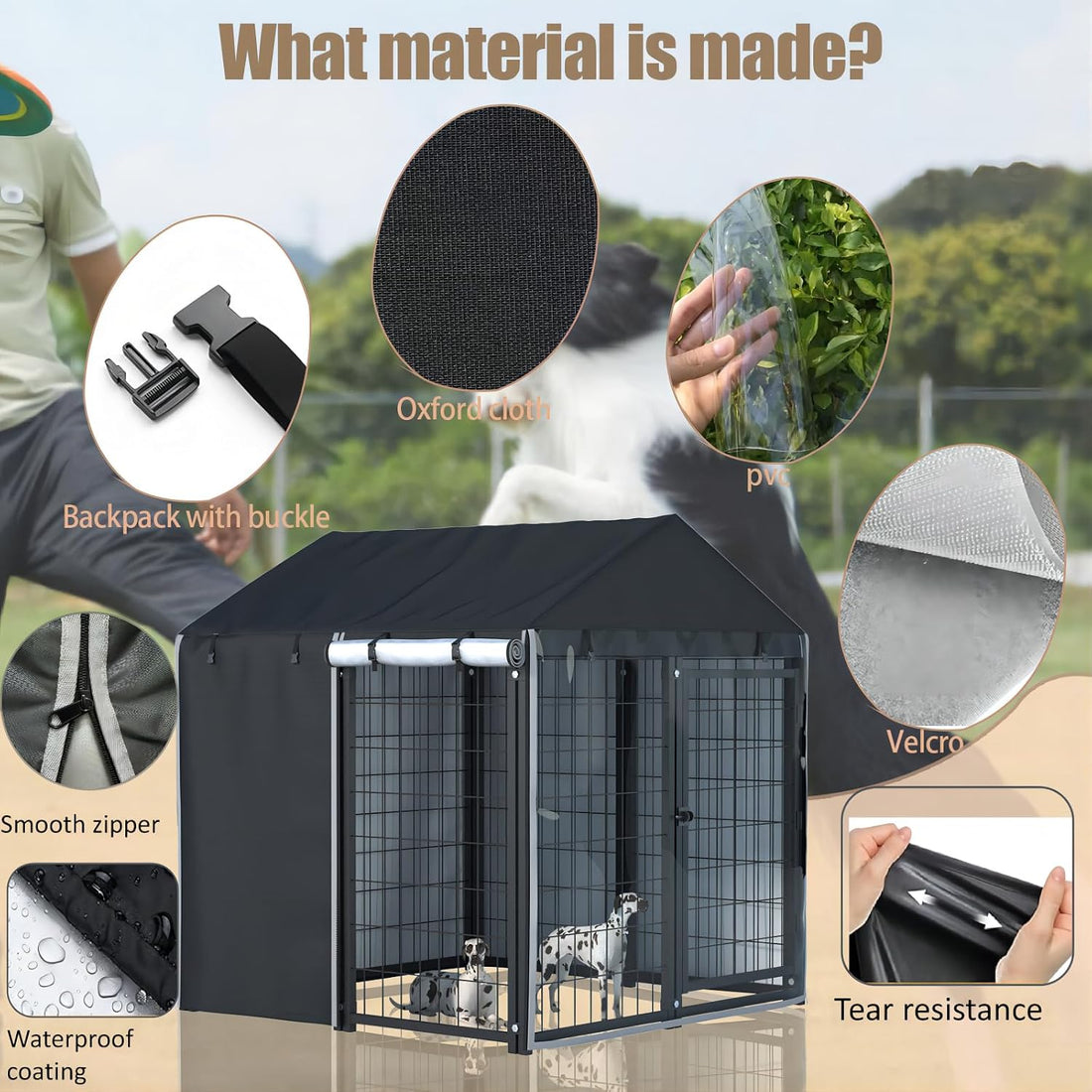 Outdoor Dog Kennel Cover, 10'Dx10'Wx7'H,Full Coverage