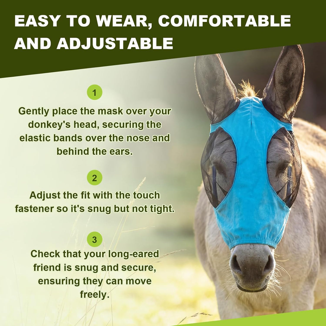 Donkey Fly Mask, Breathable Mesh Eye Covers, Blue, Small, 1 Pcs