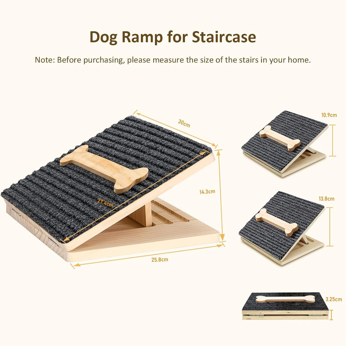 Dog Ramp for Stairs,2 Pack Adjustable Foldable Wooden Pet Steps