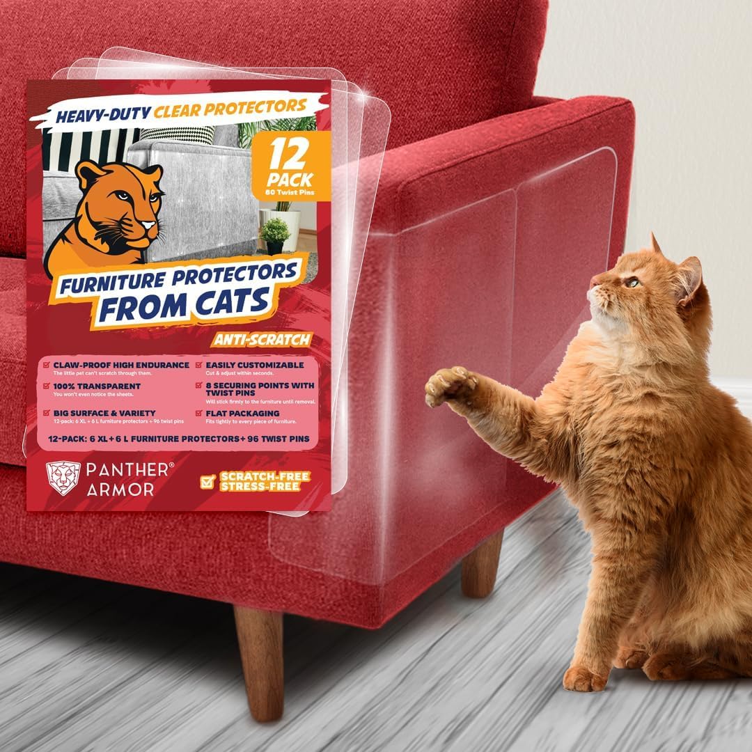 Panther Armor Cat Furniture Protector, 12 Clear Sheets with Twist Pins