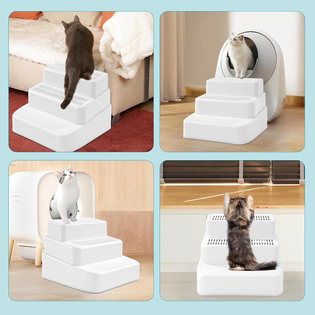 BALAPET Adjustable 3 Steps Litter Box Ramp with Filter Function
