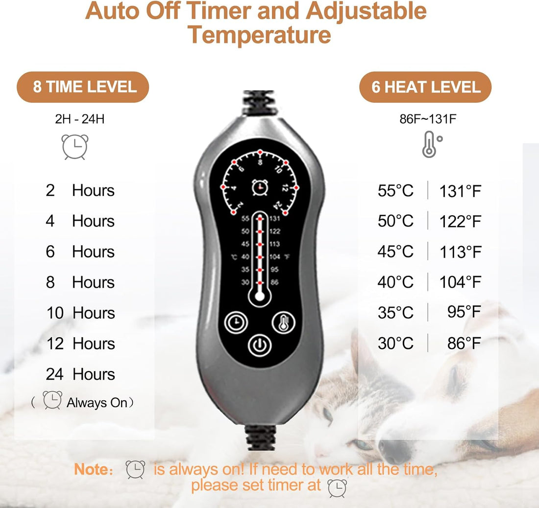Heated Cat Bed Pet Heating Pad for Cats Dogs w Adjustable Temp & Timer