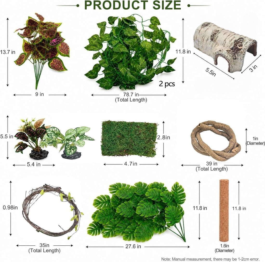 LIKZINWA Reptile Terrarium Decor Kit with Jungle Plants & Vines
