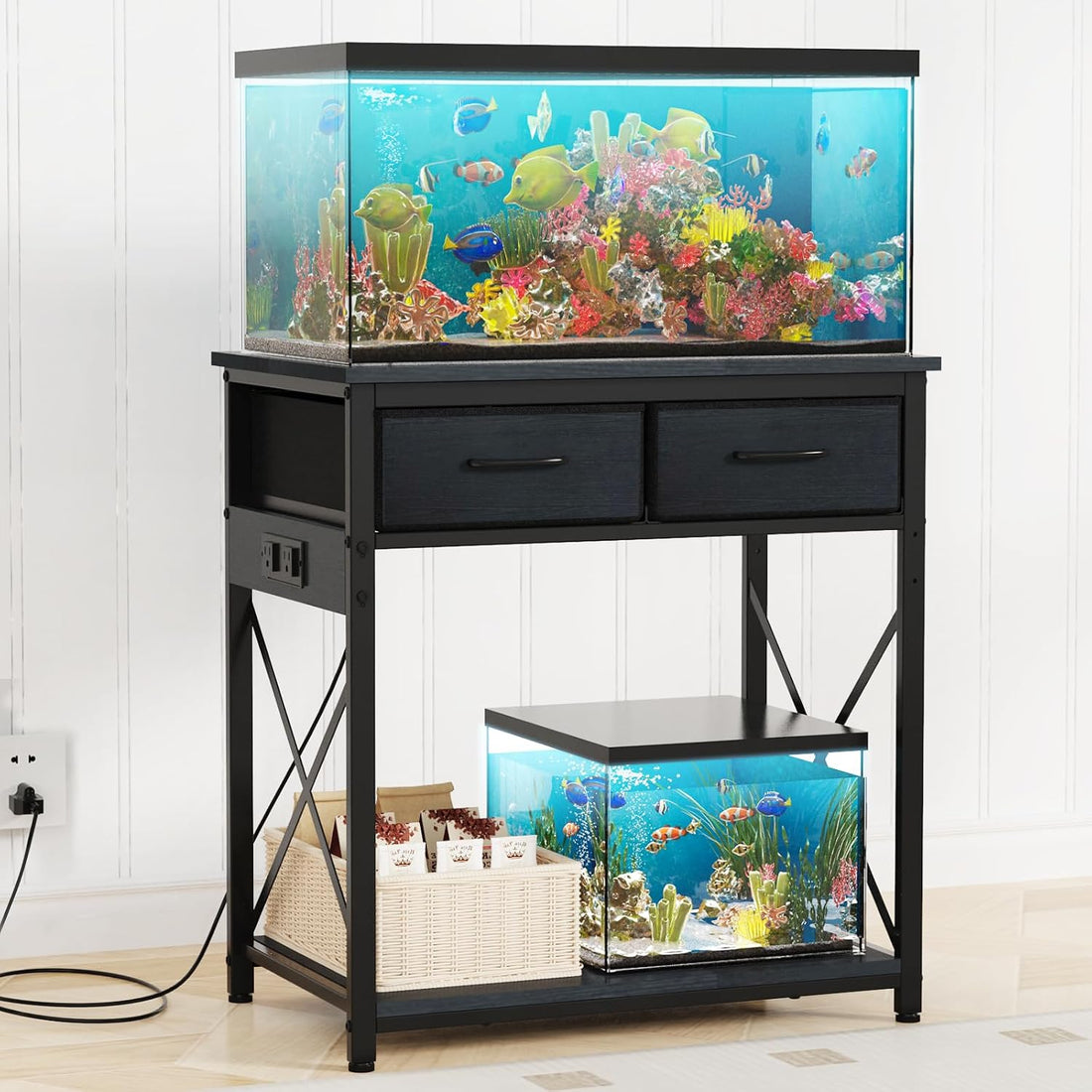 5-10 Gallon Fish Tank Stand with Adjustable Height and Drawer