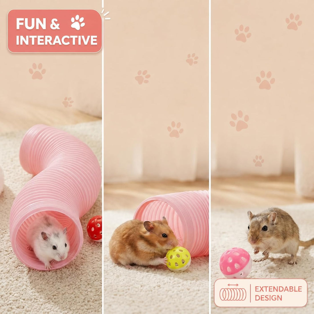 1 Pack Ferret Tubes & Tunnels with 4 Bell Balls, 3.9 in Wide